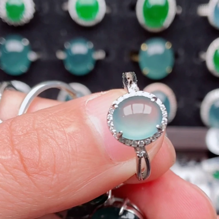 S925银镶嵌纯天然a货翡翠戒指