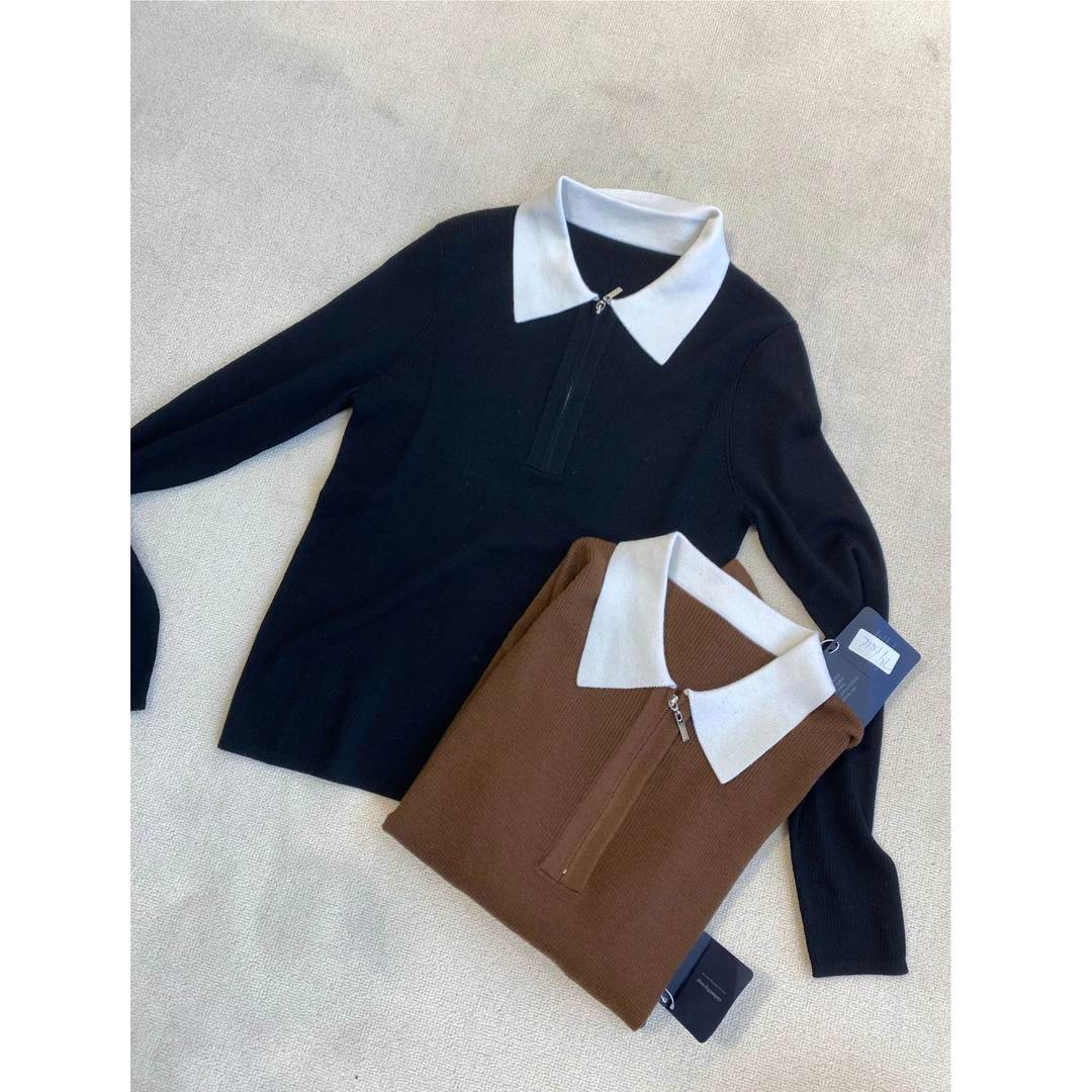 【no退no换 谨慎下单】翻领拼色半拉链针织衫 7151