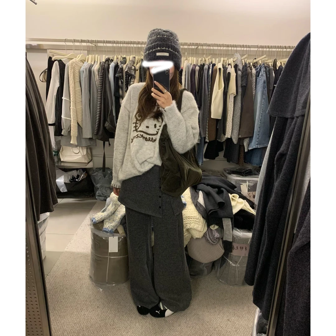 光彩凝聚 韩国东大门保暖可爱kitty刺绣毛衣圆领针织衫毛衣女秋冬