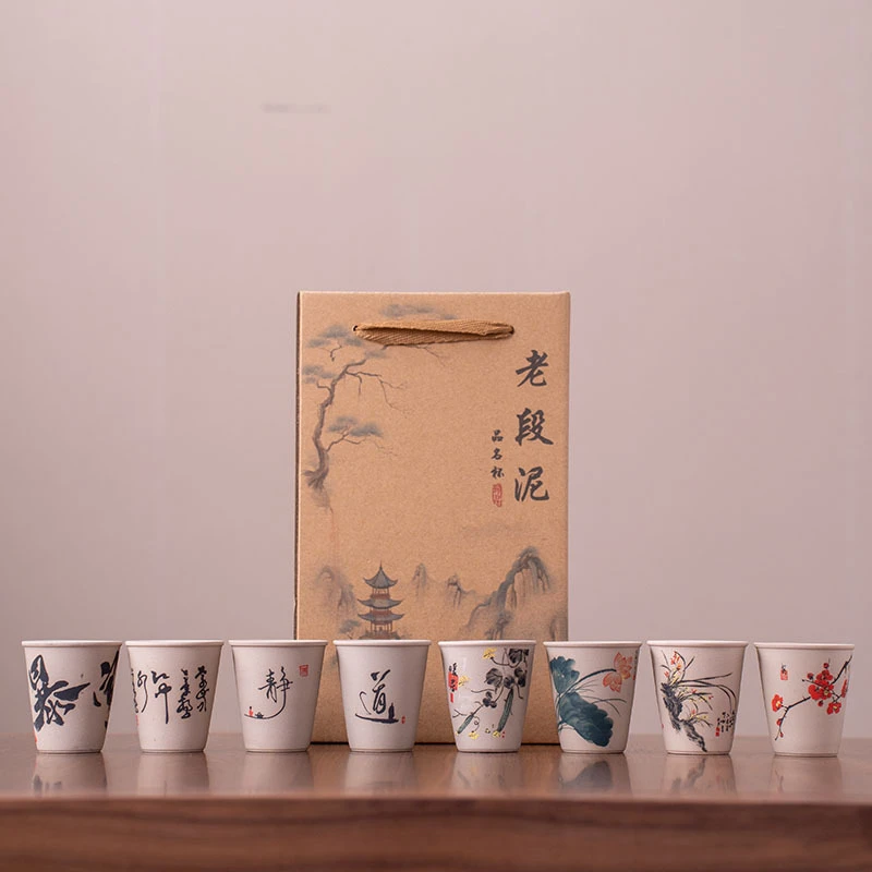 F230-复古老段泥粗陶八杯（带礼盒）K102XG