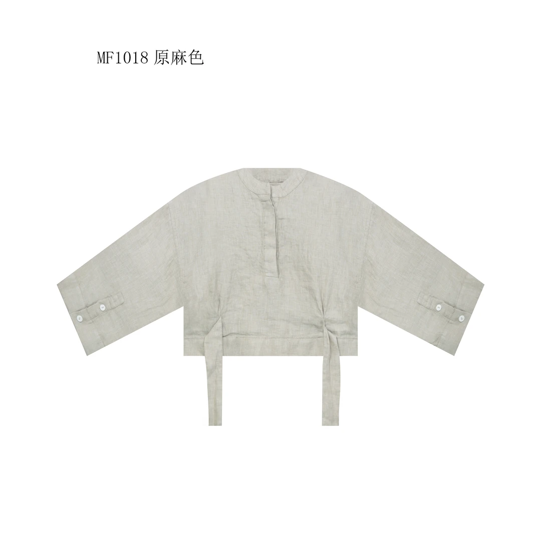 【麻訪家】MF1018原麻色复古文艺宽松绑带百搭上衣