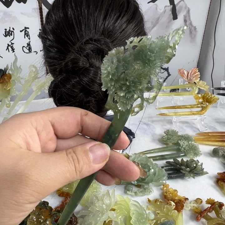 定制蛇纹石玉毛货发饰