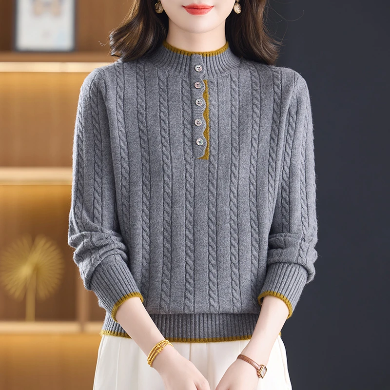 羊毛衫冬季新款半高领针织衫女气质妈妈洋气百搭宽松显瘦打底衫厚