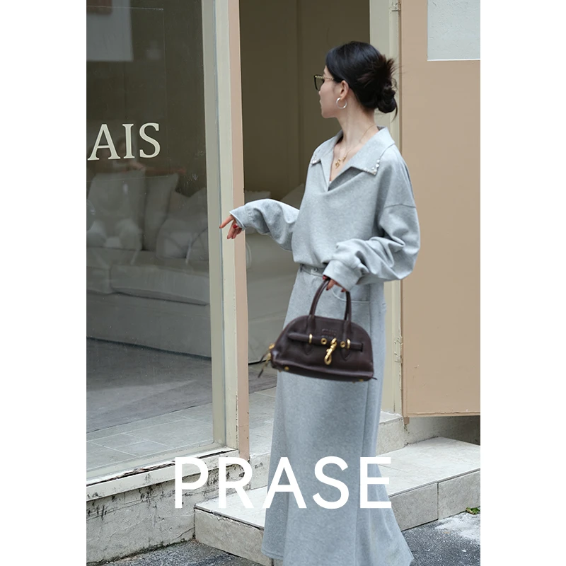 PRASE·噜【璀璨玩家】微胖轻奢设计款秋女手工钉珠卫衣套装PR502E50