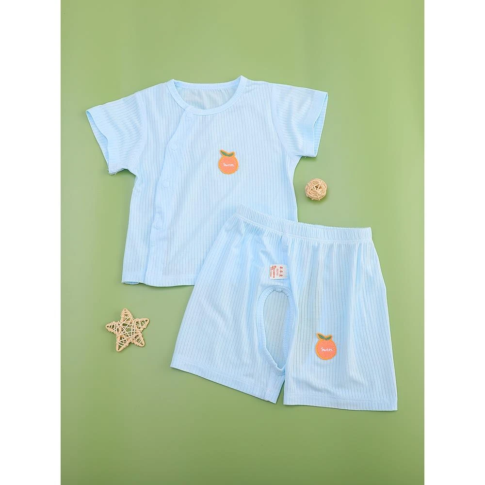 婴儿短袖短裤套装夏季冰丝t恤开裆裤子夏天薄款男女宝宝衣服夏装