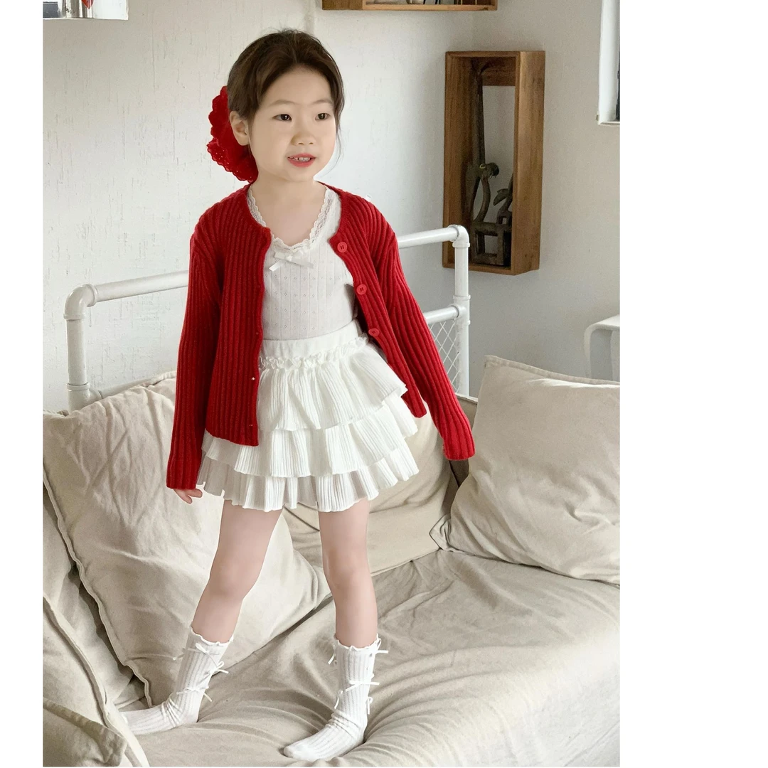 【现货】女童时髦洋气开衫外套25春新款女宝休闲百搭针织衫蛋糕裙