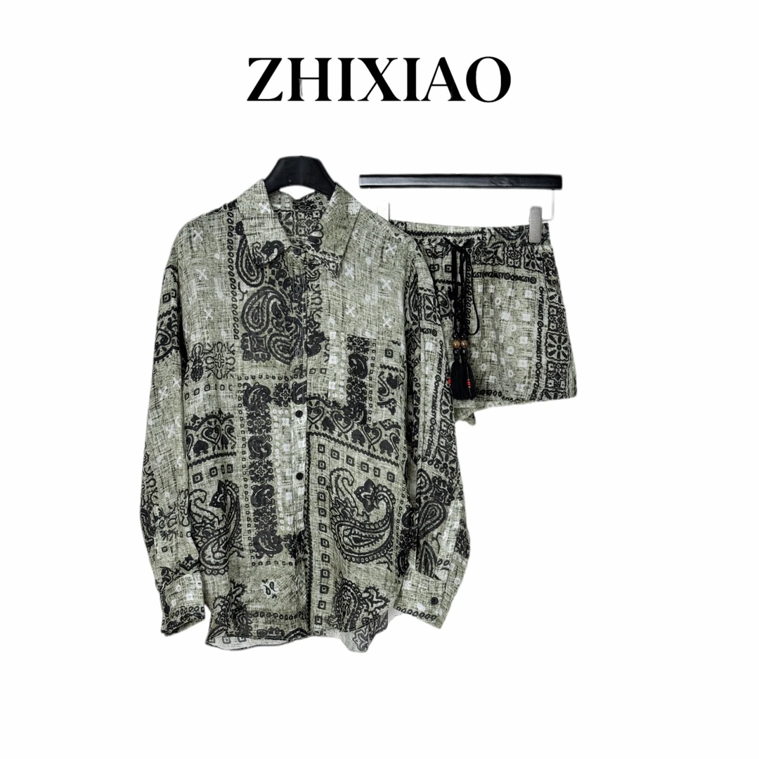 【ZHIXIAO】夏季新款：花色衬衣套装85099