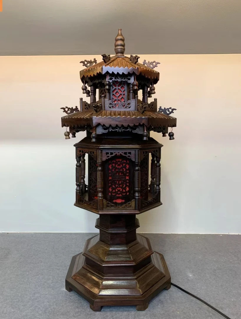 【木上】红酸枝-复古典雅宫灯28*28*68-佛灯庭院灯氛围灯