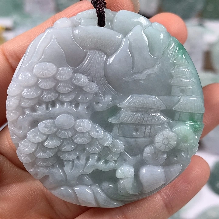 颈饰未镶嵌翡翠山水福利两面工艺福利