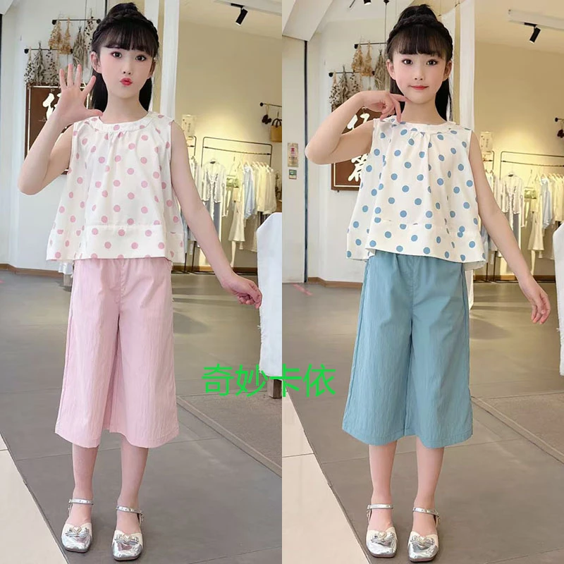 女童2025年夏季新款中大童洋气百搭韩系圆点宽松休闲套装