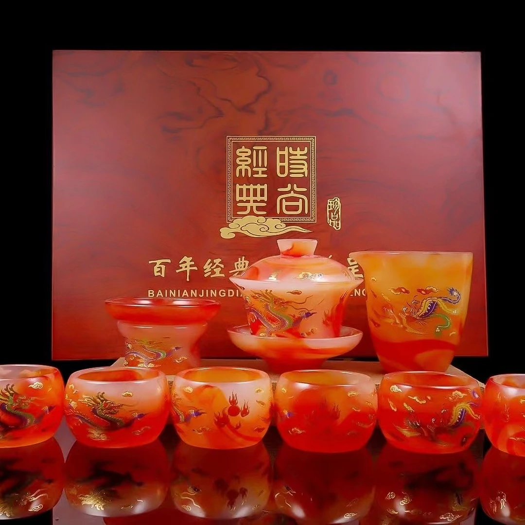 中式琉璃茶具套装家用办公室会客轻奢高档高端玉瓷功夫茶杯盖碗