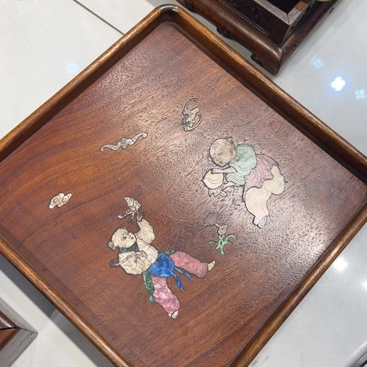 木童子送福四方茶盘