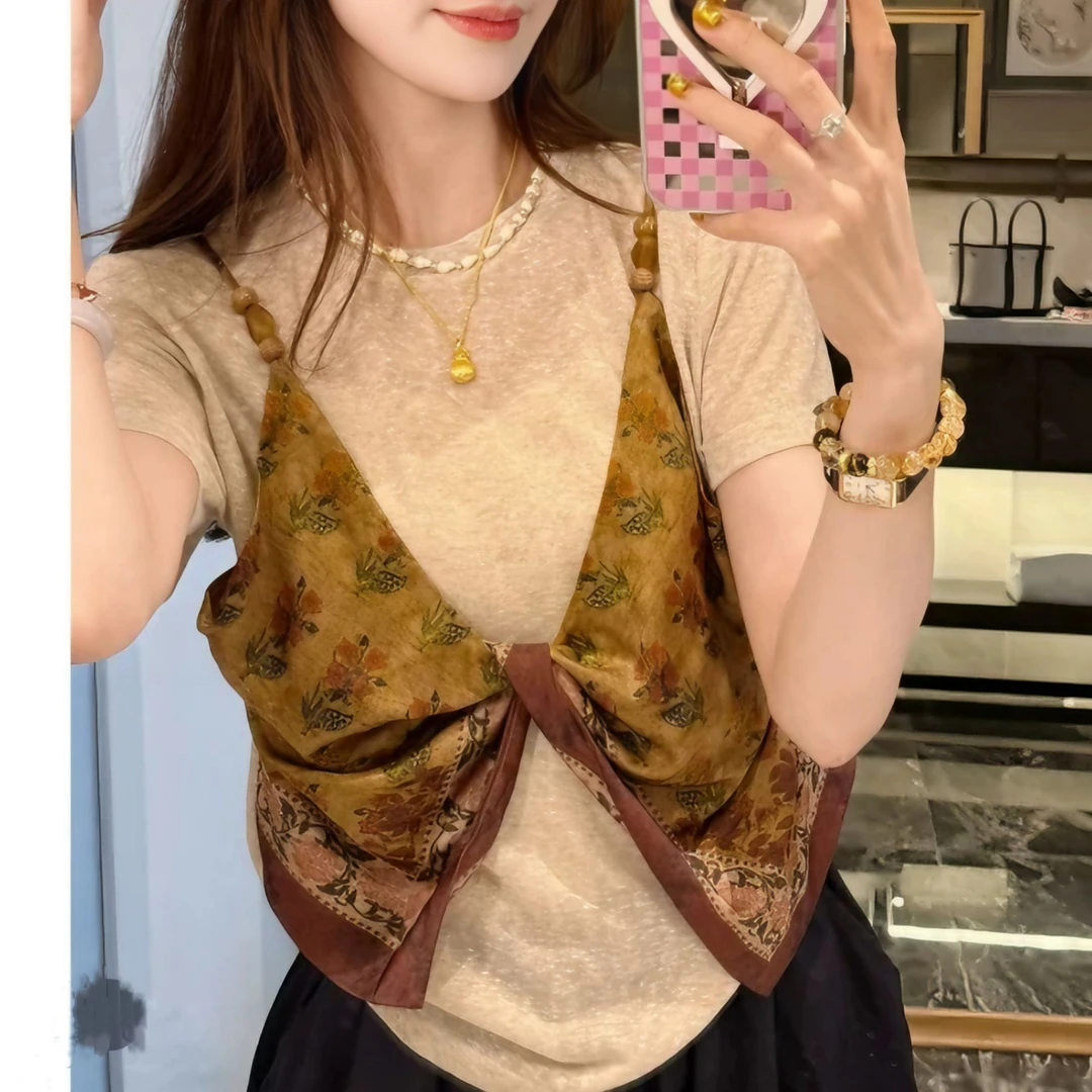 【中式拼接假两件】夏季时尚百搭设计温柔假两件T恤女民族风上衣潮