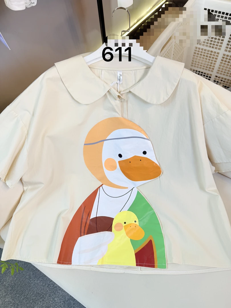 卡达鸭611宽松型通勤见详情短袖衬衫白色国潮设计感