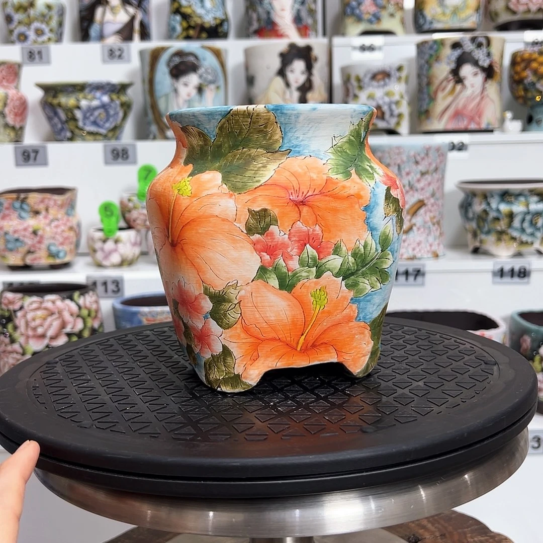 手绘陶瓷花盆口10.5高14.7