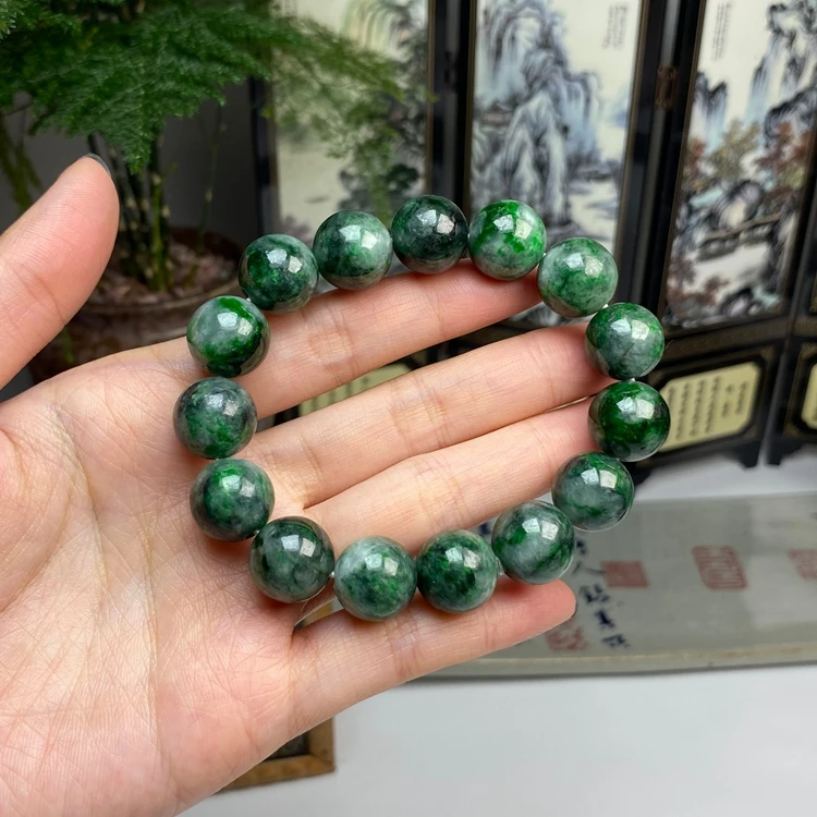 老料辣色复古圆珠手串 天然翡翠A货