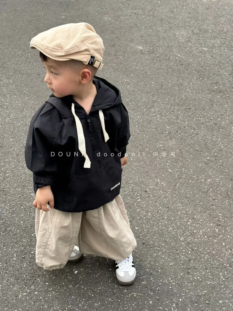 豆泥doodonii 2025春款儿童休闲连帽上衣韩版新款男女童洋气外套