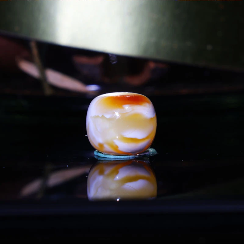 9m瓷白老型天然原矿一物一图沁色金白溶洞蜜蜡单珠顶珠配饰z55