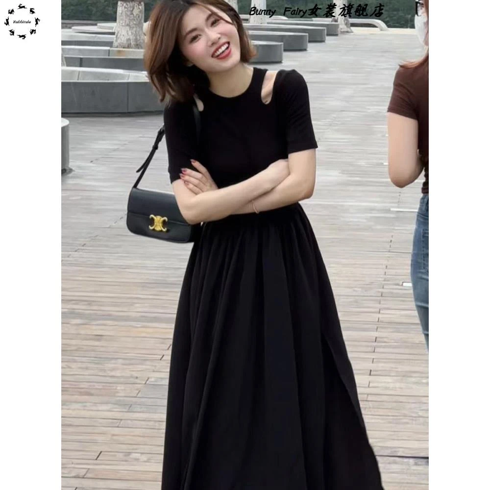 夏季法式复古连衣裙2025新款女高级感收腰显瘦气质a字赫本小黑裙