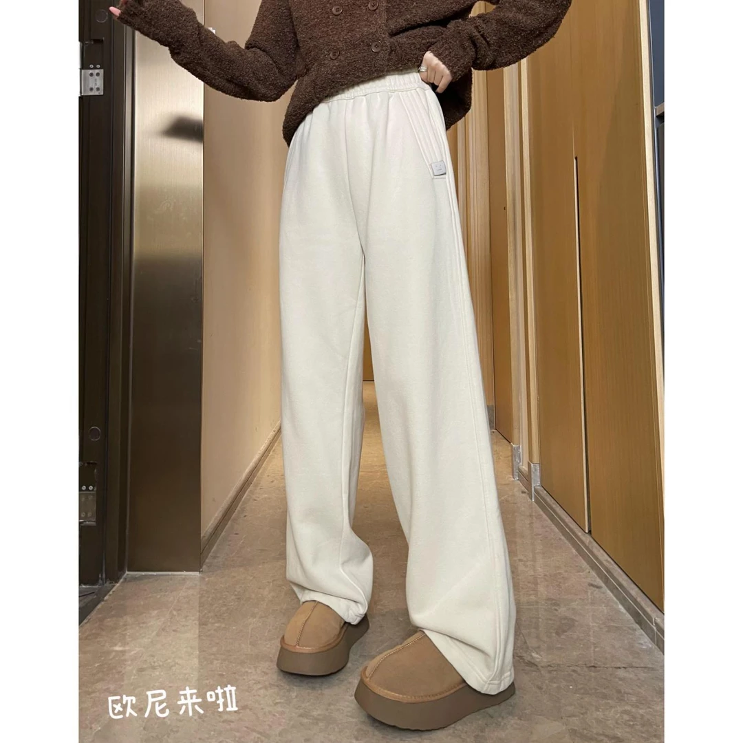 欧尼家【年糕裤】秋冬极简宽松加绒卫裤可调节束脚松紧腰长裤KZ8996