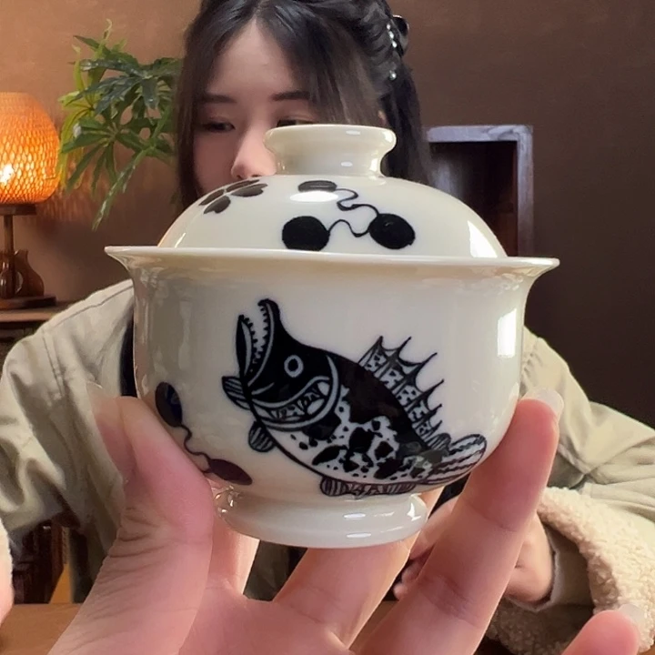 手工手绘茶具小盖碗