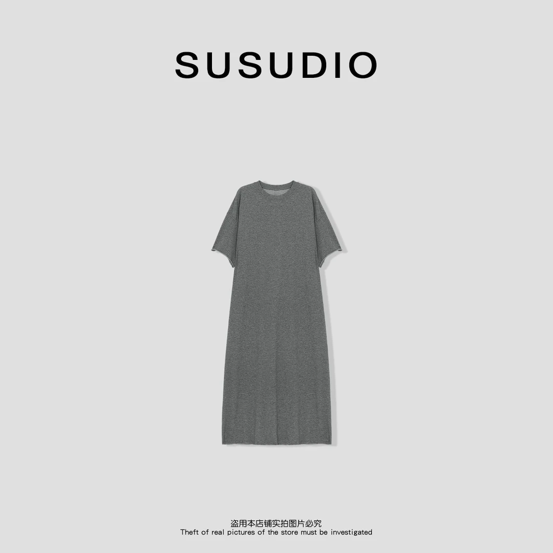 SUSUDIO 夏季新款宽松时髦后背蝙蝠式卷边裁剪连衣裙40361