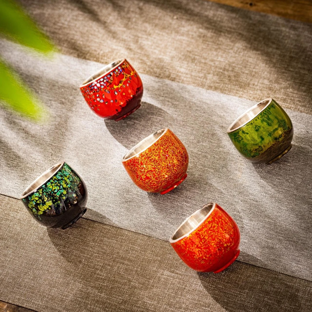 蜂鸟工坊手工艺品小号大漆木胎主人杯 大漆 包银杯 主人杯