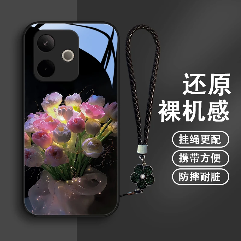 优美花束适用oppoA5活力版手机壳OPPOA5防摔全包玻璃5G简约女款清