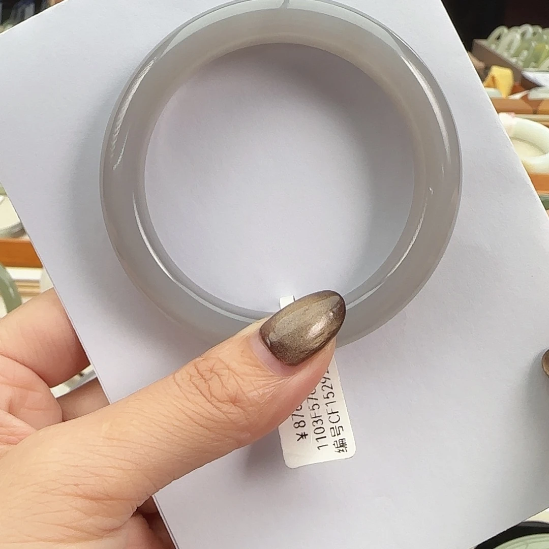 和田玉未镶嵌手镯冰胶 烟紫正圈58-59特色精品