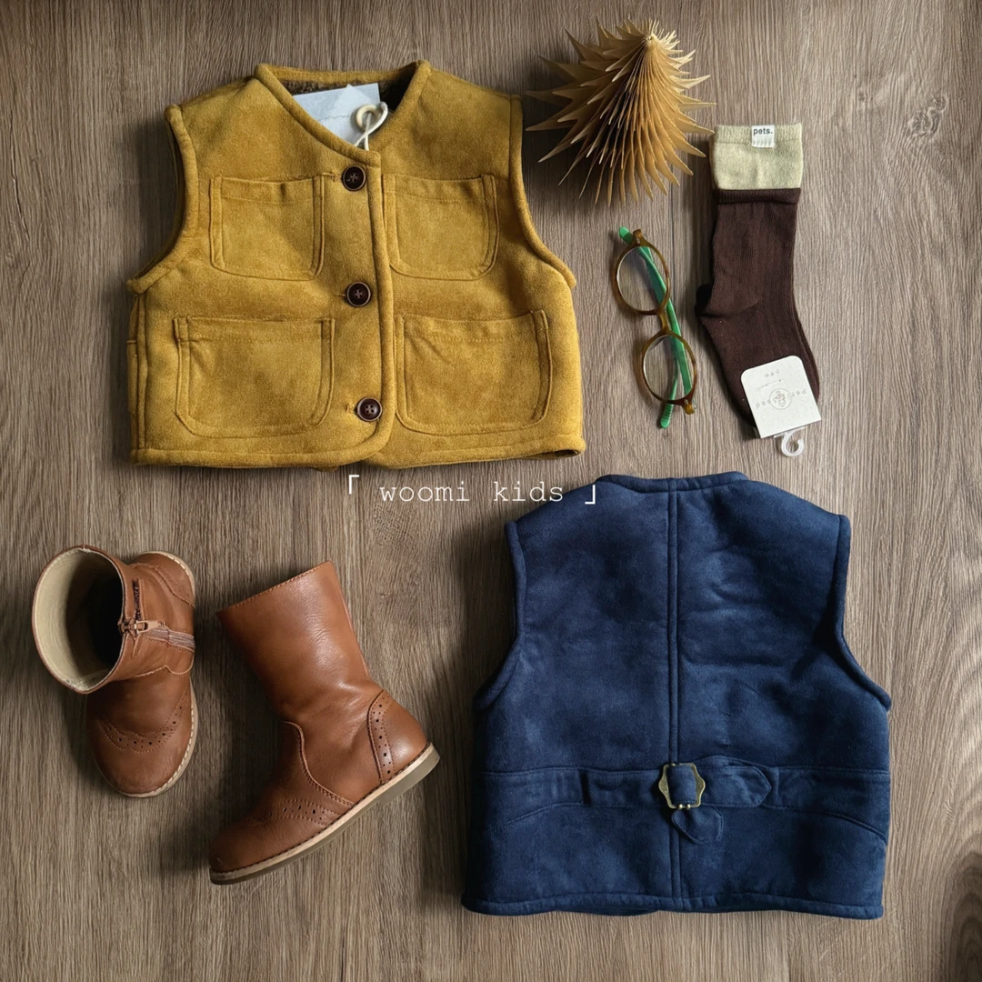 woomi·都柏林狂欢·儿童冬季设计师款皮毛一体加绒背心外穿马甲
