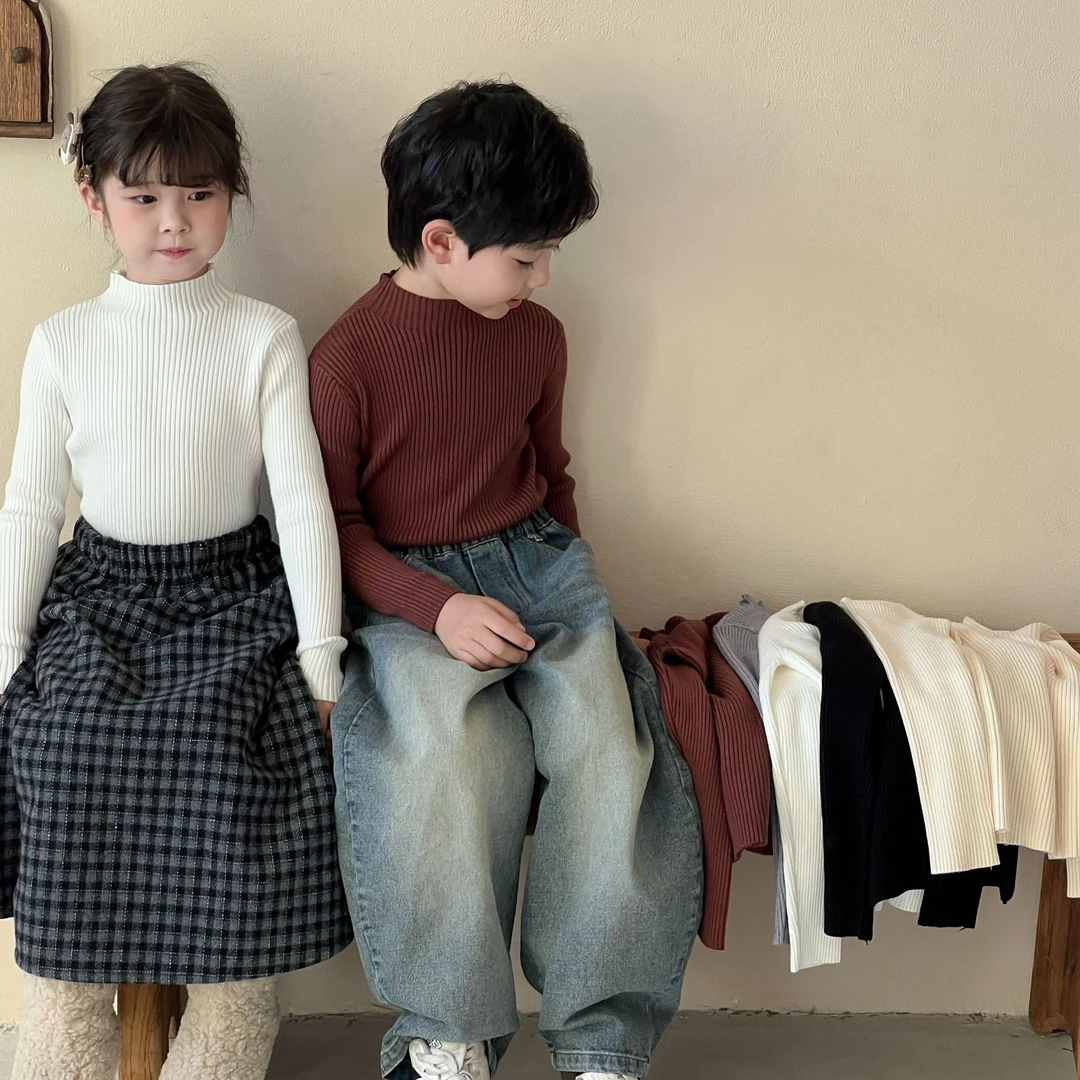 儿童秋冬季打底衫毛衣针织纯色弹力男女童上衣百搭潮流简约韩版