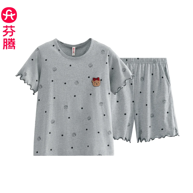 芬腾睡衣女款新款夏季薄款纯棉短袖短裤可爱可外穿家居服套装1套