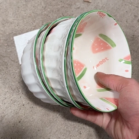 微瑕，不明火口径，4.5英寸西瓜碗4个