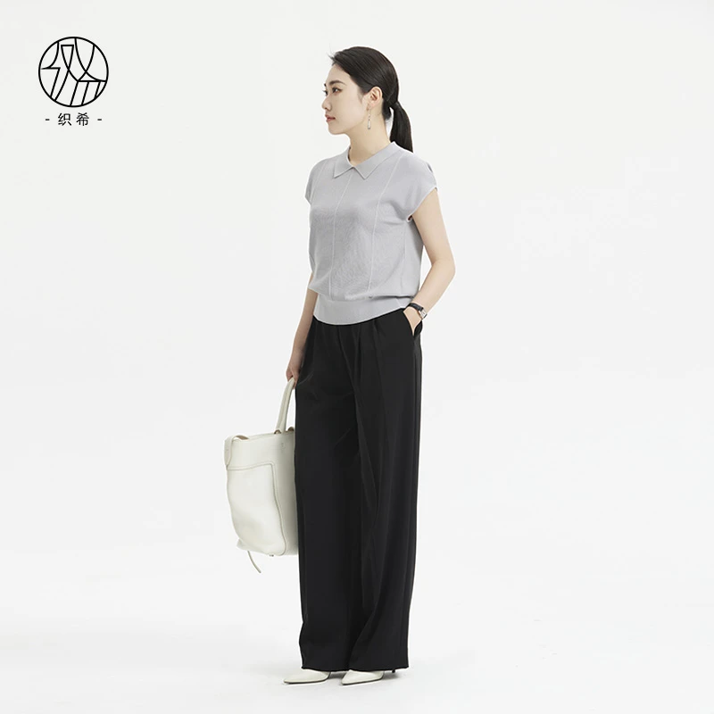 织希TESSITI | 夏季时尚百搭休闲舒适减龄翻领短袖针织衫