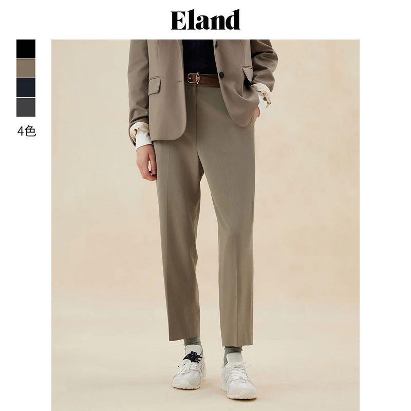 Eland衣恋直筒西装裤女士柔软舒适宽松休闲阔腿长裤EETAE49E01