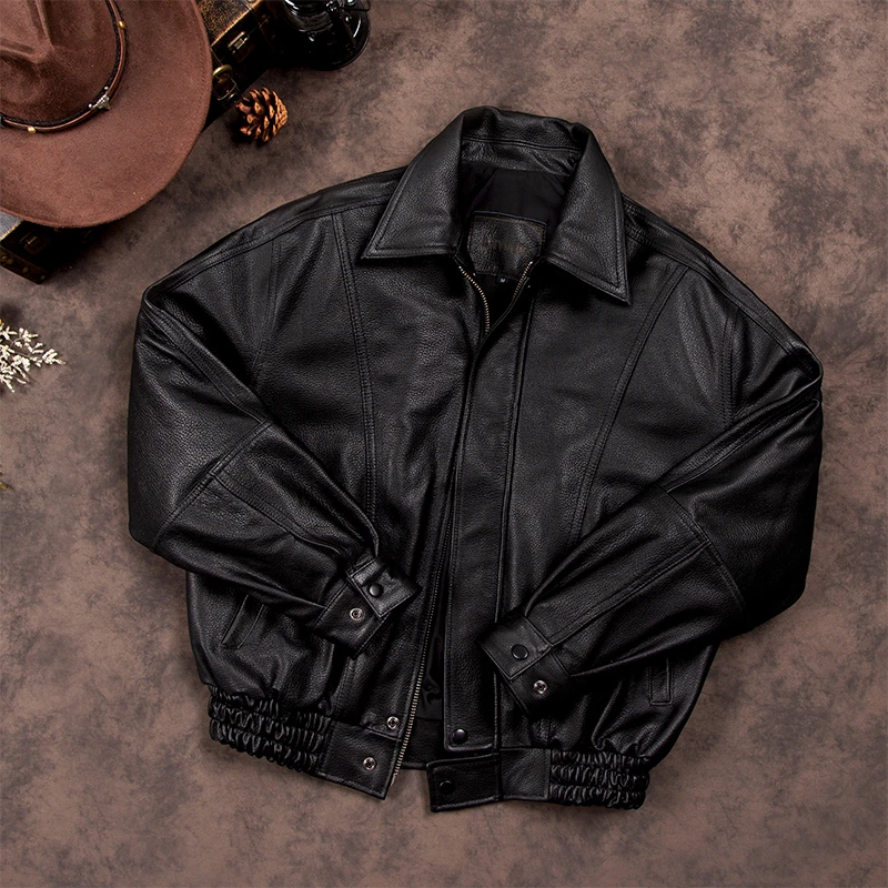 经典港风真皮皮衣莫斯科行动华仔同款皮夹克阔版头层牛皮大码外套