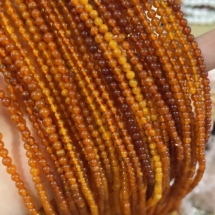 合金玛瑙/玉髓珠宝半成品3mm天然蜜蜡圆珠一条