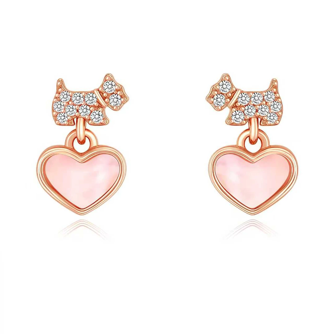 钛钢锆石耳饰 8000-高版小狗爱心