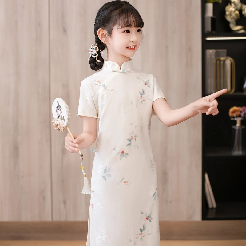 国风模特古装中式气质公主夏季旗袍绣花夏装小儿童演出服旅拍日常