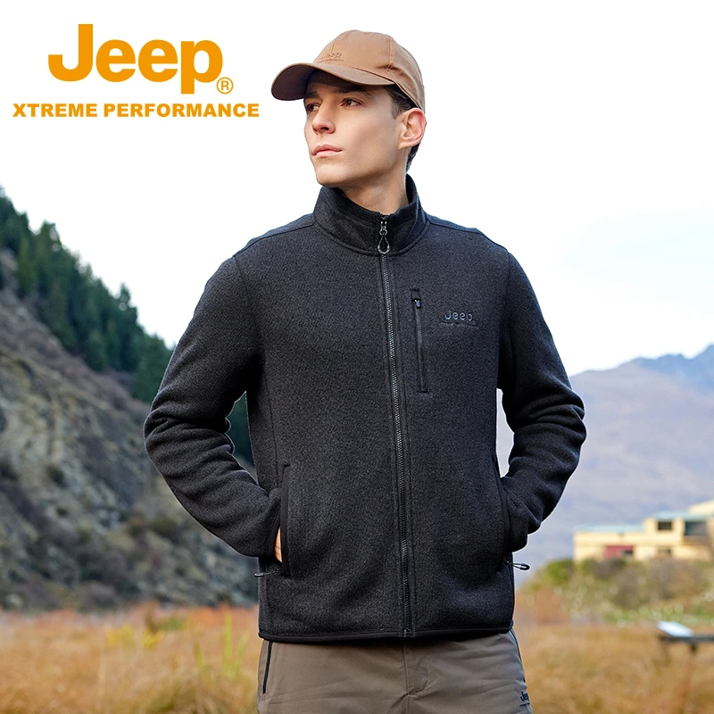 JEEP/吉普秋冬季户外抗静电抗起球吸湿速干登山男士立领抓绒外套