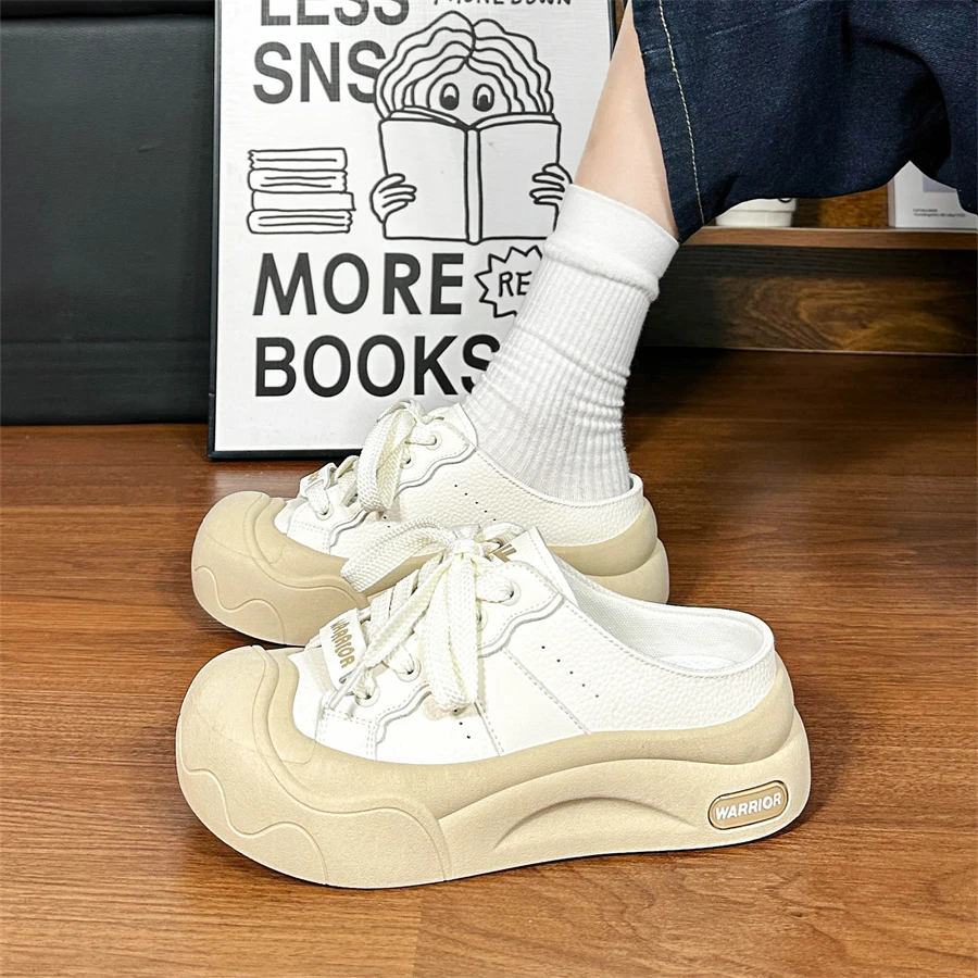 回力2025爆改丑萌鞋半拖女鞋透气厚底软底一脚蹬爆款小白鞋女包头