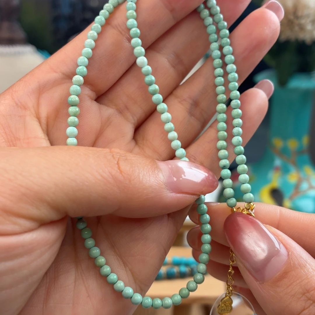 绿松石银S925镀金镶嵌颈饰