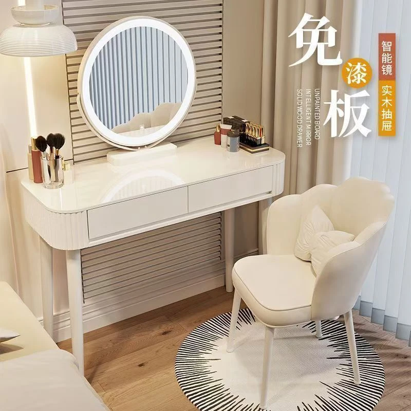 新款梳妆台卧室简约现代小户型化妆台轻奢侘寂奶油风治愈系化妆桌