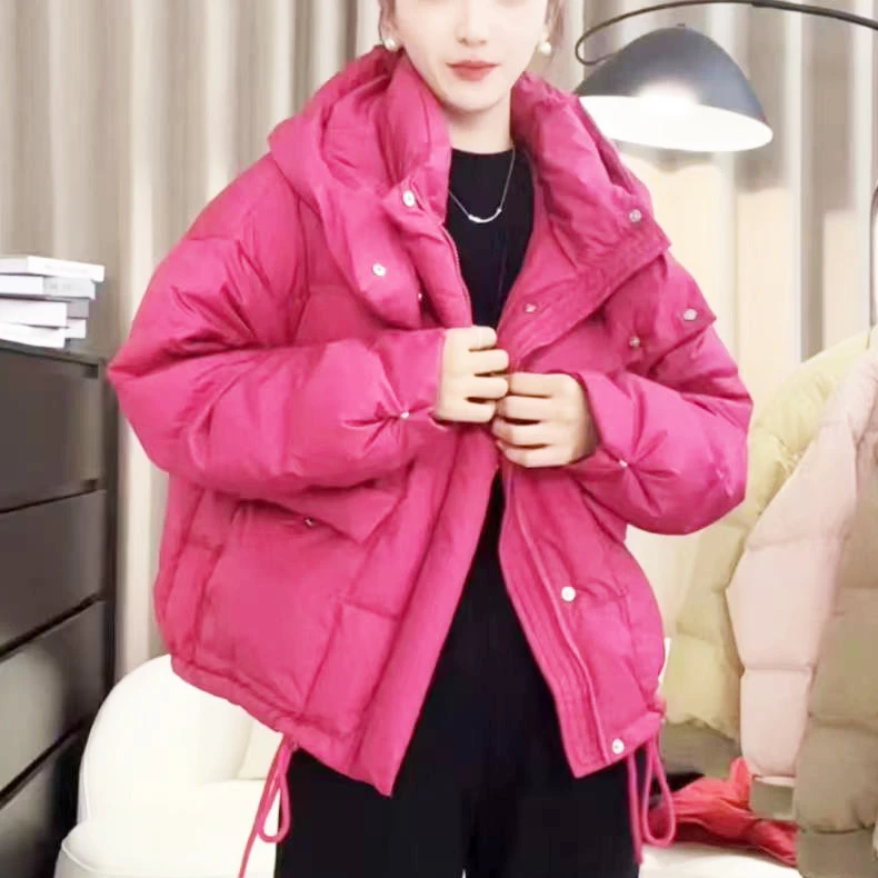 【林总总甄选】连帽短款羽绒服女冬2024新款小个子双袋白鸭绒外套