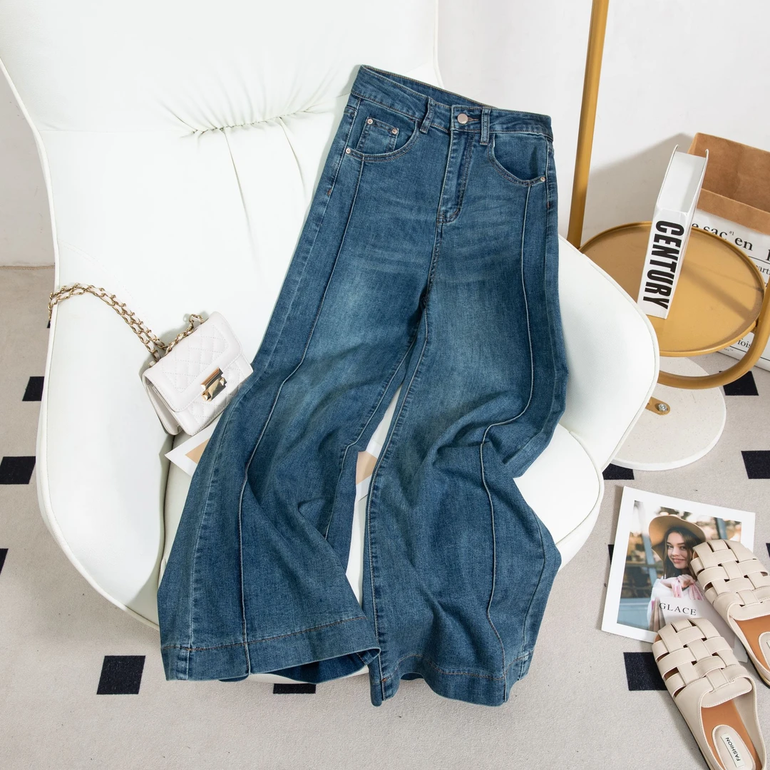 2025夏季新款高腰阔腿裤微喇牛仔裤女新款修身宽松显瘦裤子女