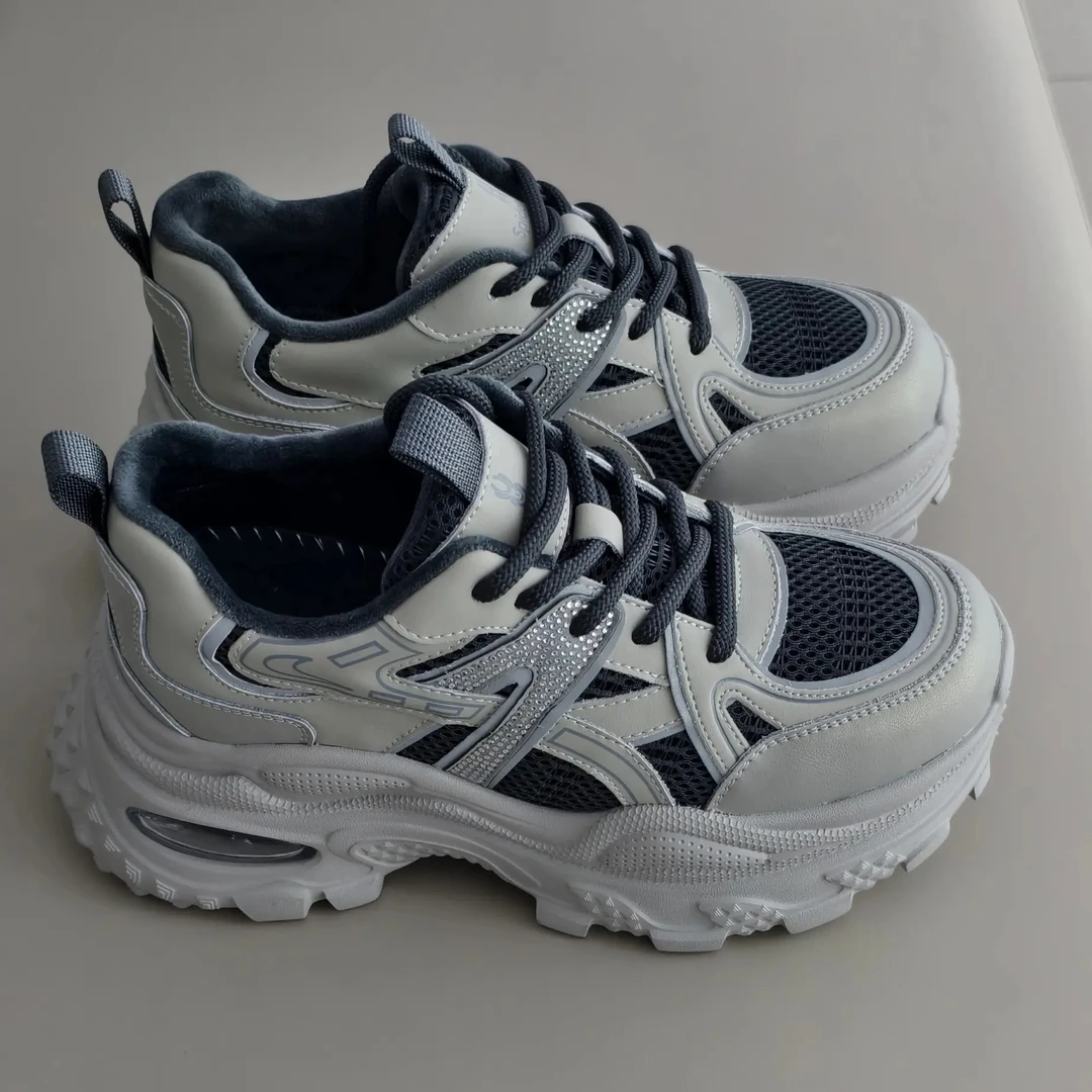 老爹鞋女加绒厚底增高水钻百搭休闲鞋冬季保暖舒适防滑毛毛鞋