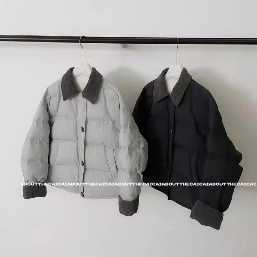 2025冬季毛呢撞色设计感棉衣韩系宽松休闲保暖棉袄