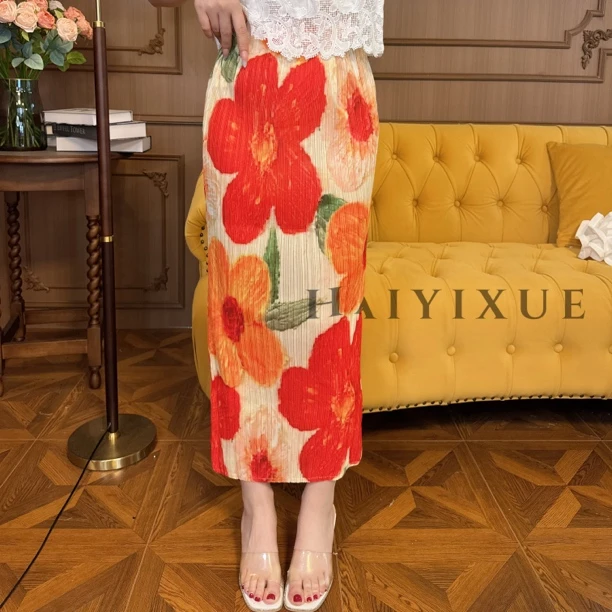 【海哥】后现代风褶皱花卉百搭松紧腰半身裙