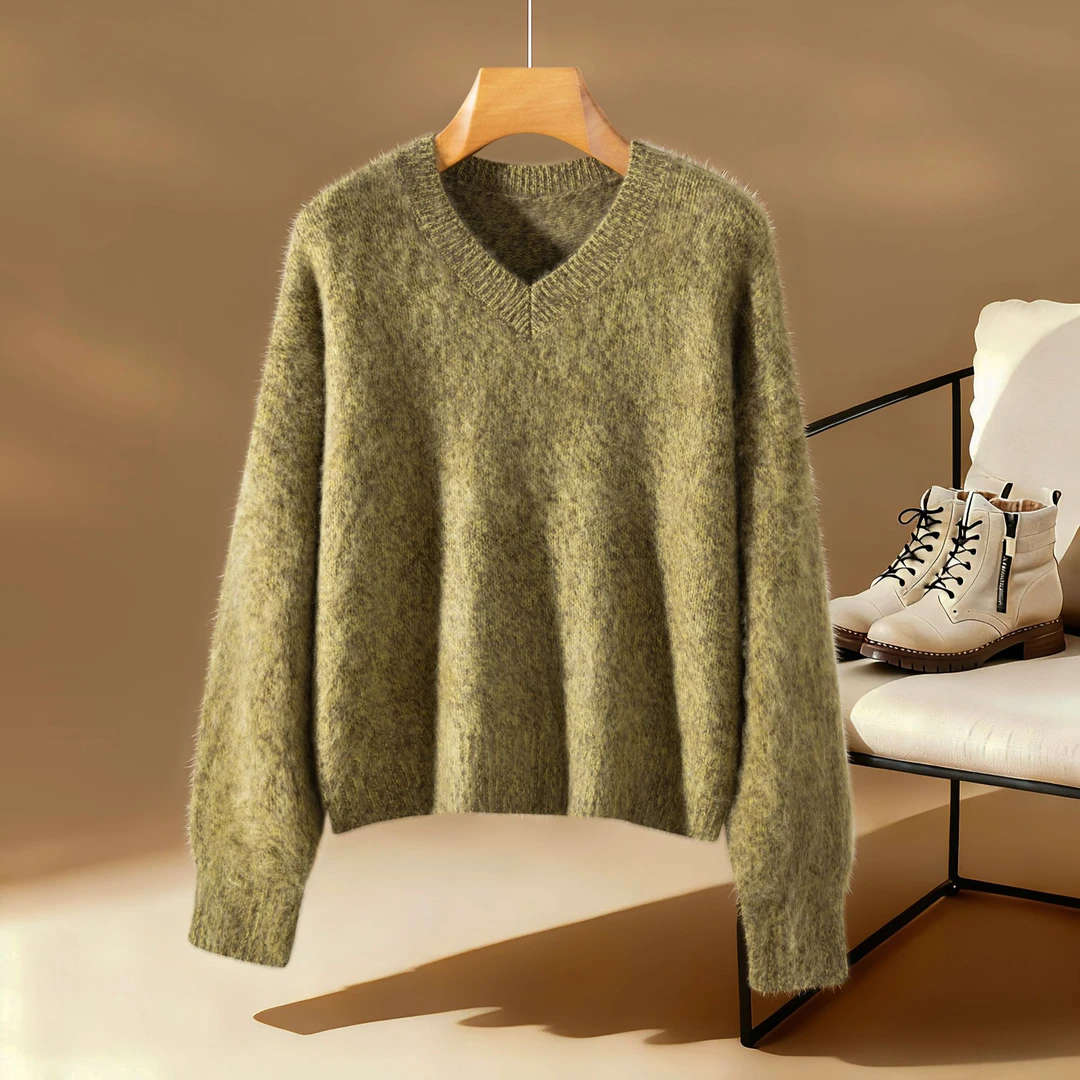 【100羊毛】轻奢高端拉毛云朵质感V领针织衫套头毛衣针织衫MS9289