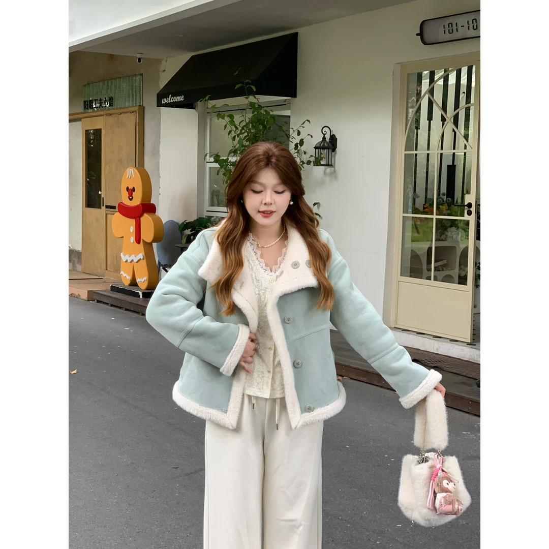 楠序迪迪微胖女装2025冬季新款时尚减龄显瘦麂皮绒加厚外套DD8878